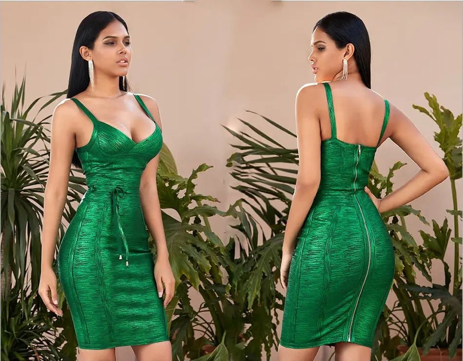Green Spagehetti Strap Bandage Dress - Mscooco.co.uk