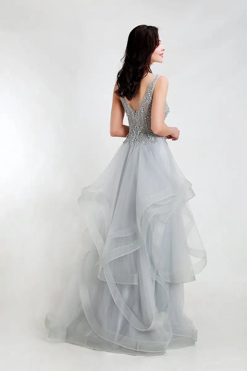 Grey Embellished Beaded Maxi Dress - Mscooco.co.uk