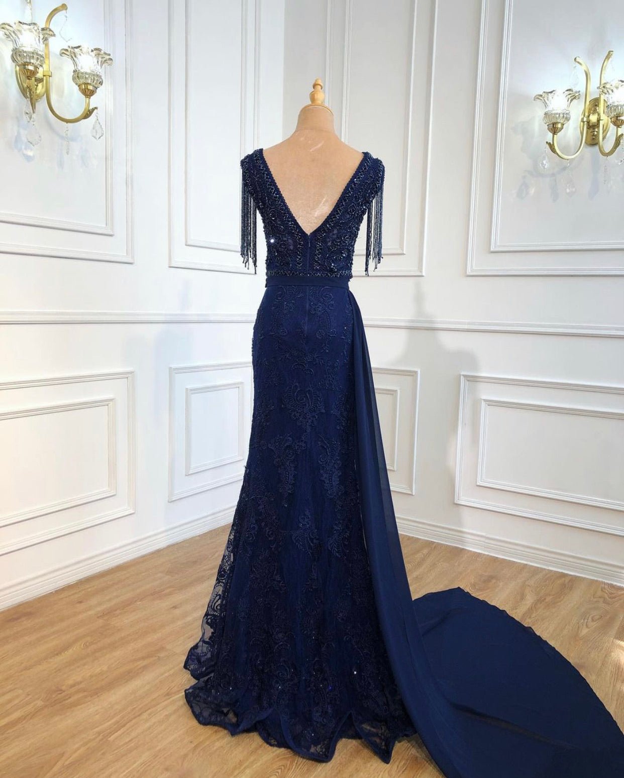 Halle Beading Tassel Formal Dress with Removable Overskirt - Mscooco.co.uk