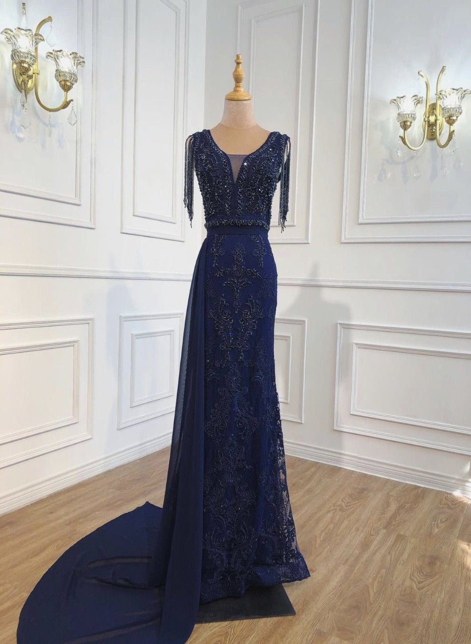 Halle Beading Tassel Formal Dress with Removable Overskirt - Mscooco.co.uk