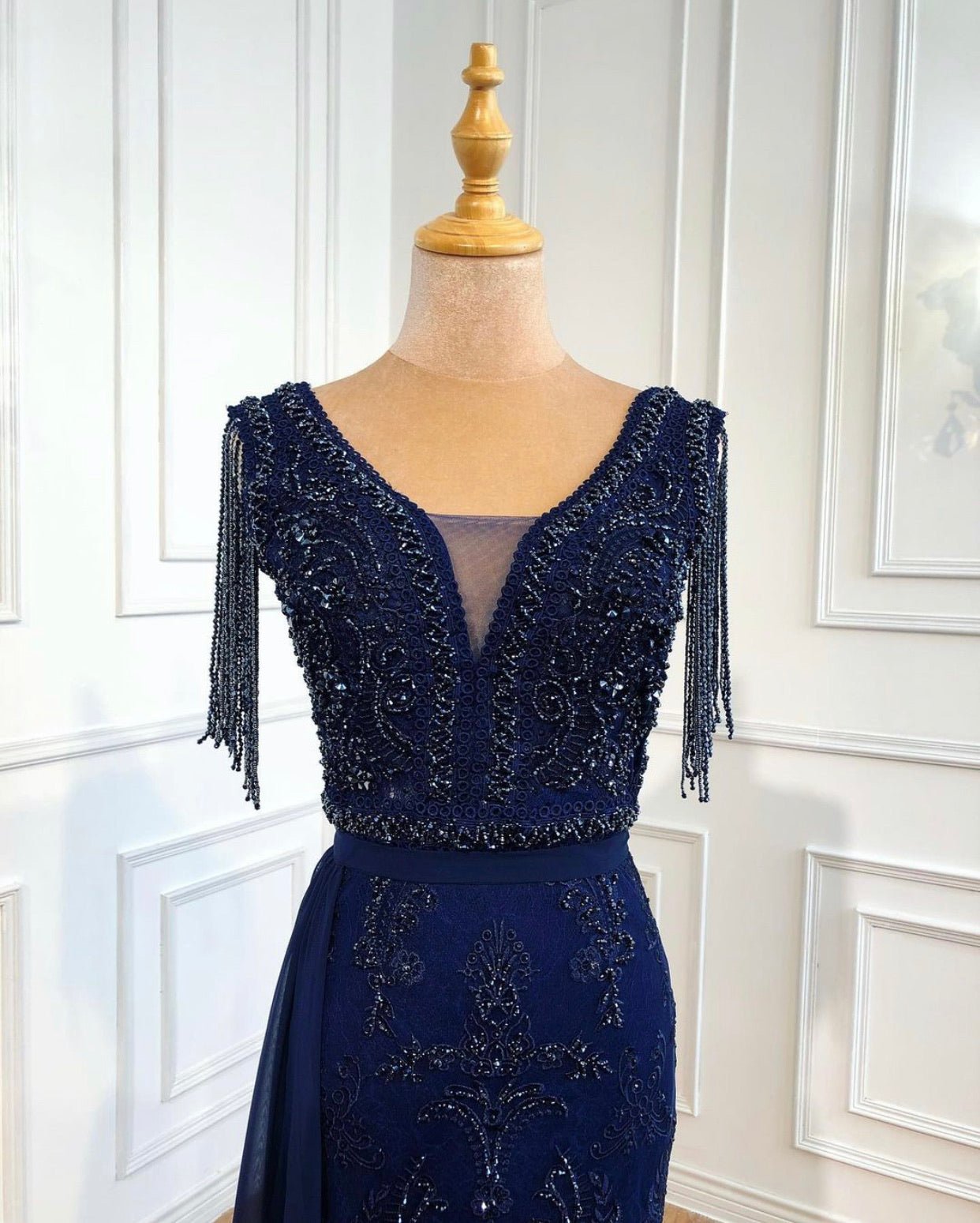 Halle Beading Tassel Formal Dress with Removable Overskirt - Mscooco.co.uk