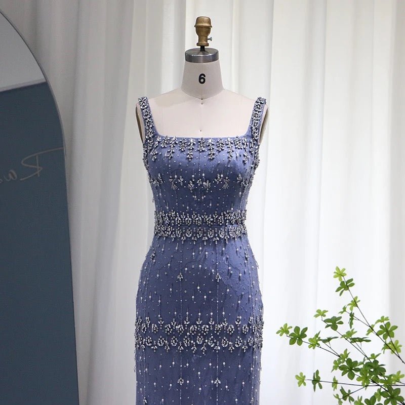Hanisa Luxury Crystal Feathers Elegant Midi Dress - Mscooco.co.uk