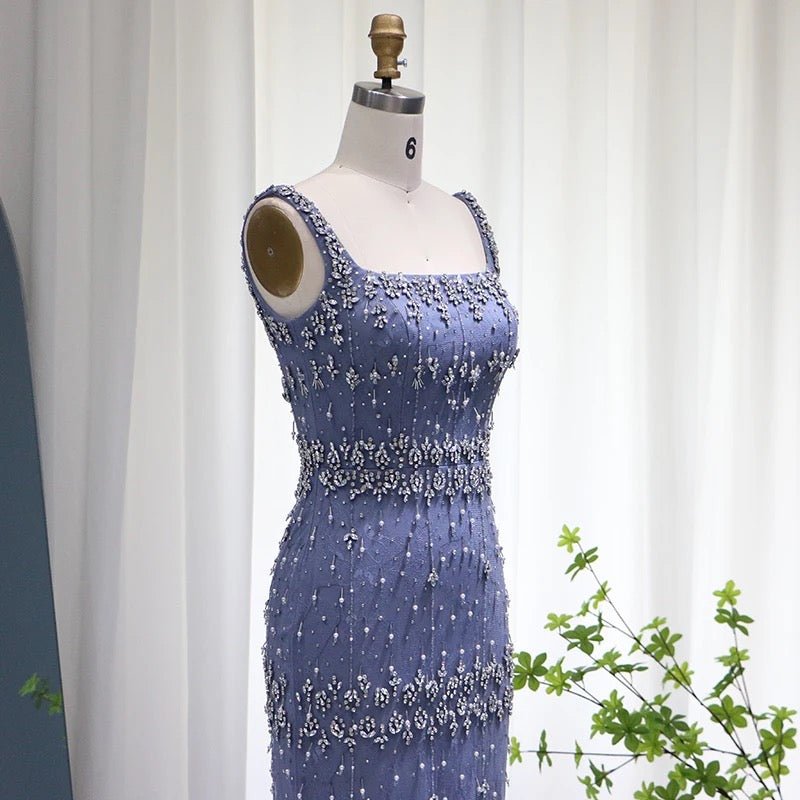 Hanisa Luxury Crystal Feathers Elegant Midi Dress - Mscooco.co.uk