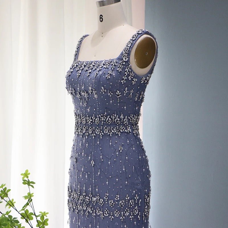 Hanisa Luxury Crystal Feathers Elegant Midi Dress - Mscooco.co.uk