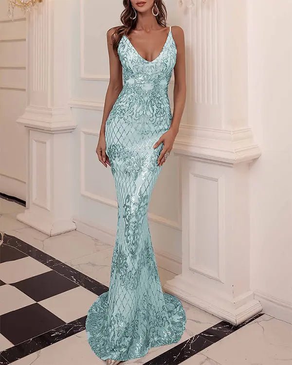 Harper Elegant Spaghetti Strap Sequin Maxi Dress - Mscooco.co.uk