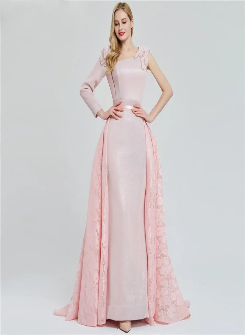 Hava Pink One Shoulder Pearls Vintage Evening Dress - Mscooco.co.uk