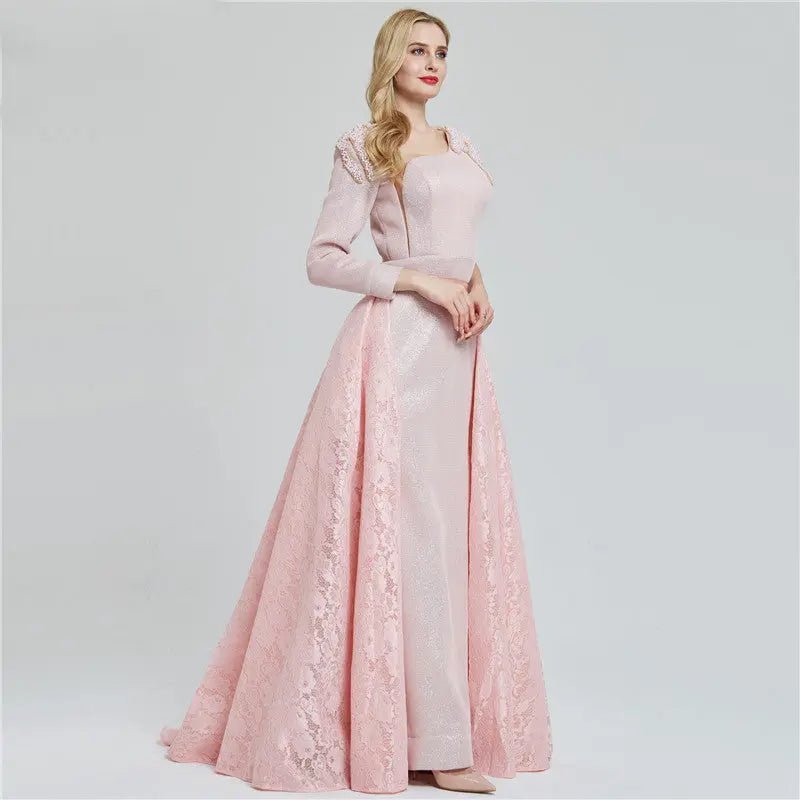 Hava Pink One Shoulder Pearls Vintage Evening Dress - Mscooco.co.uk
