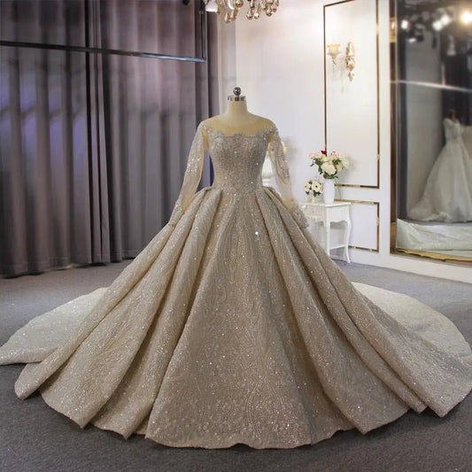 Heavy Beading With Long Sleeves Bridal Dress - Mscooco.co.uk
