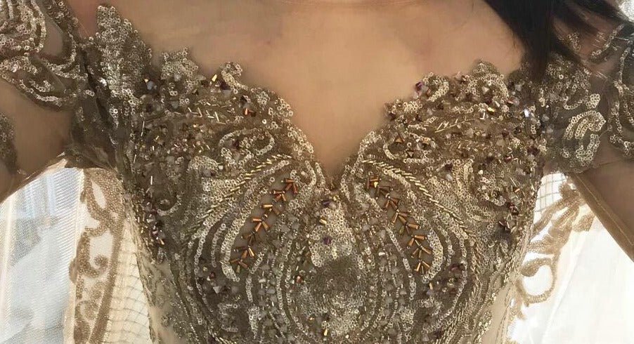 Heavy beading work golden wedding dress - Mscooco.co.uk