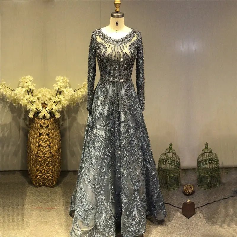 HENA - Luxury O-Neck Crystal Evening Gown - Mscooco.co.uk