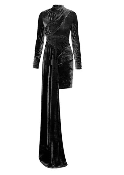 High Collar Cross Folds Elastic Velvet Ribbons Mini Dress - Mscooco.co.uk