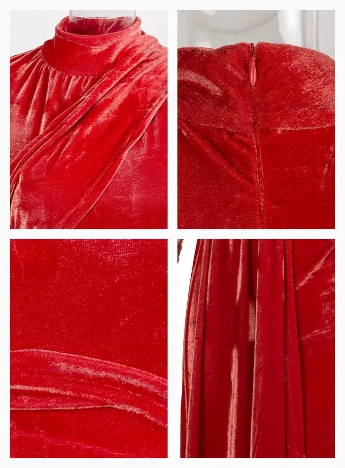 High Collar Cross Folds Elastic Velvet Ribbons Mini Dress - Mscooco.co.uk