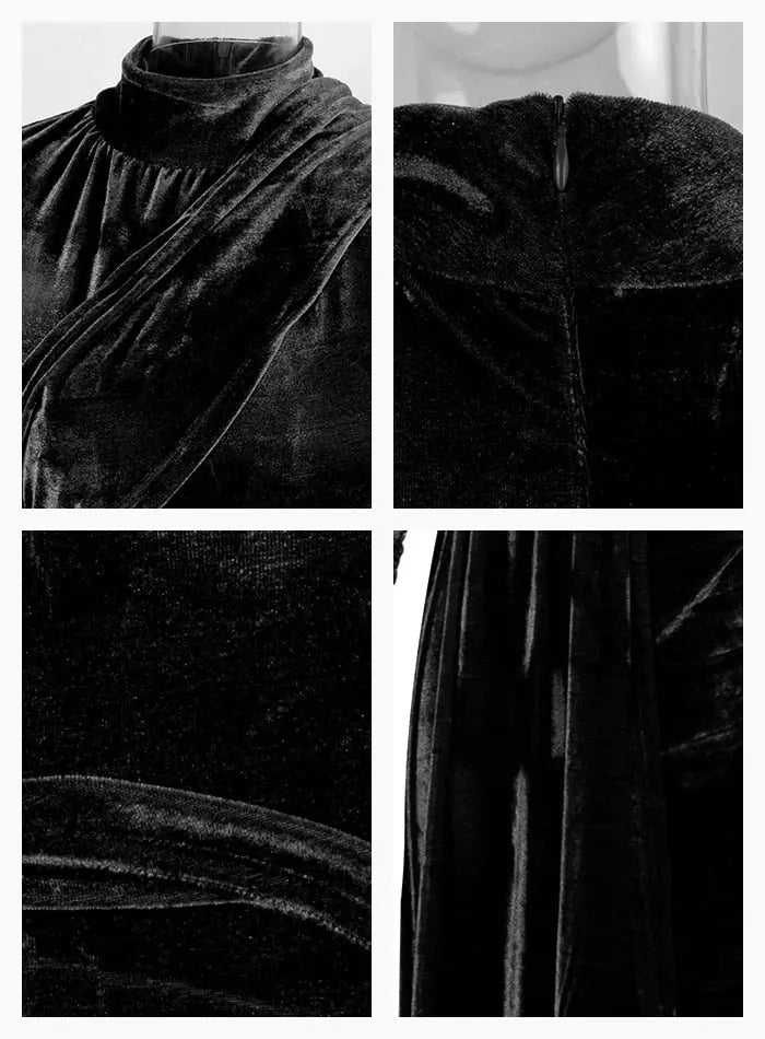 High Collar Cross Folds Elastic Velvet Ribbons Mini Dress - Mscooco.co.uk