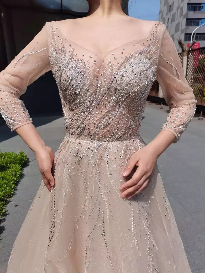 Veraa Long Sleeve Beading Evening Dress Mscooco.co.uk