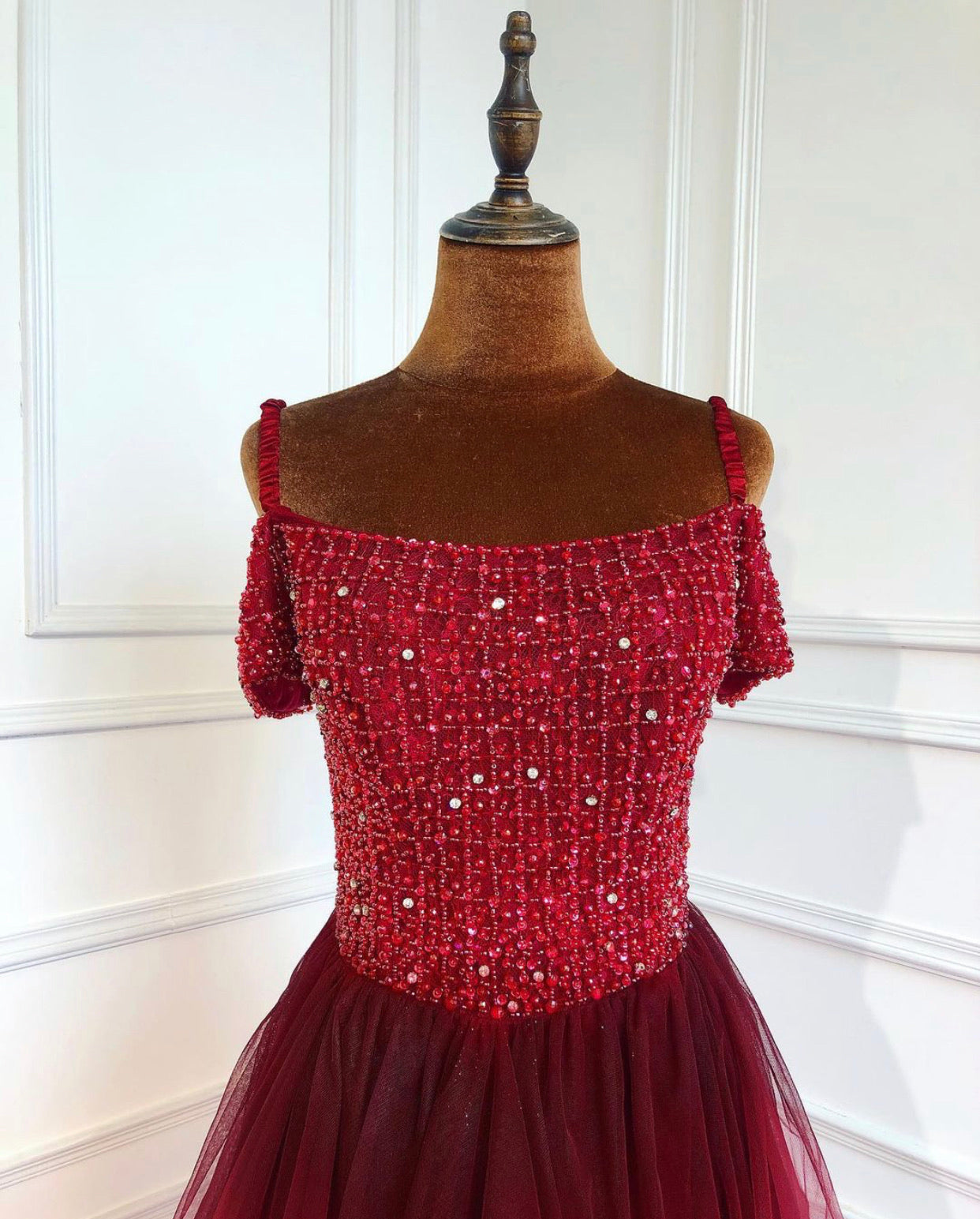 Whitney Wine Red Beading A-Line Evening Gown Mscooco.co.uk