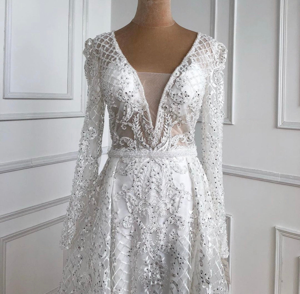Serena White Luxe Beading Embellished Evening Gown MSCOOCO