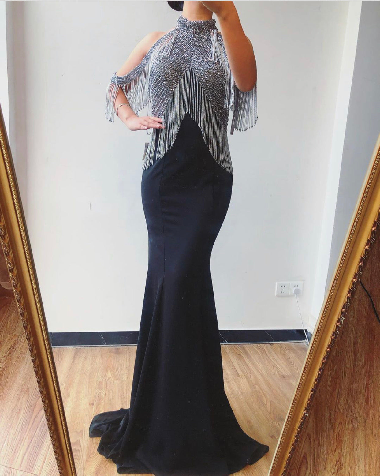 Jersey- Black Tassel Evening Dress Mscooco.co.uk