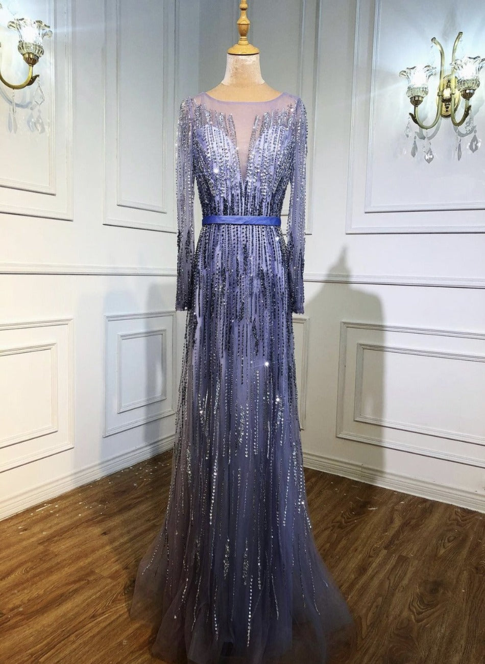 Talisha Purple Beading Embelished Evening Dress Mscooco.co.uk