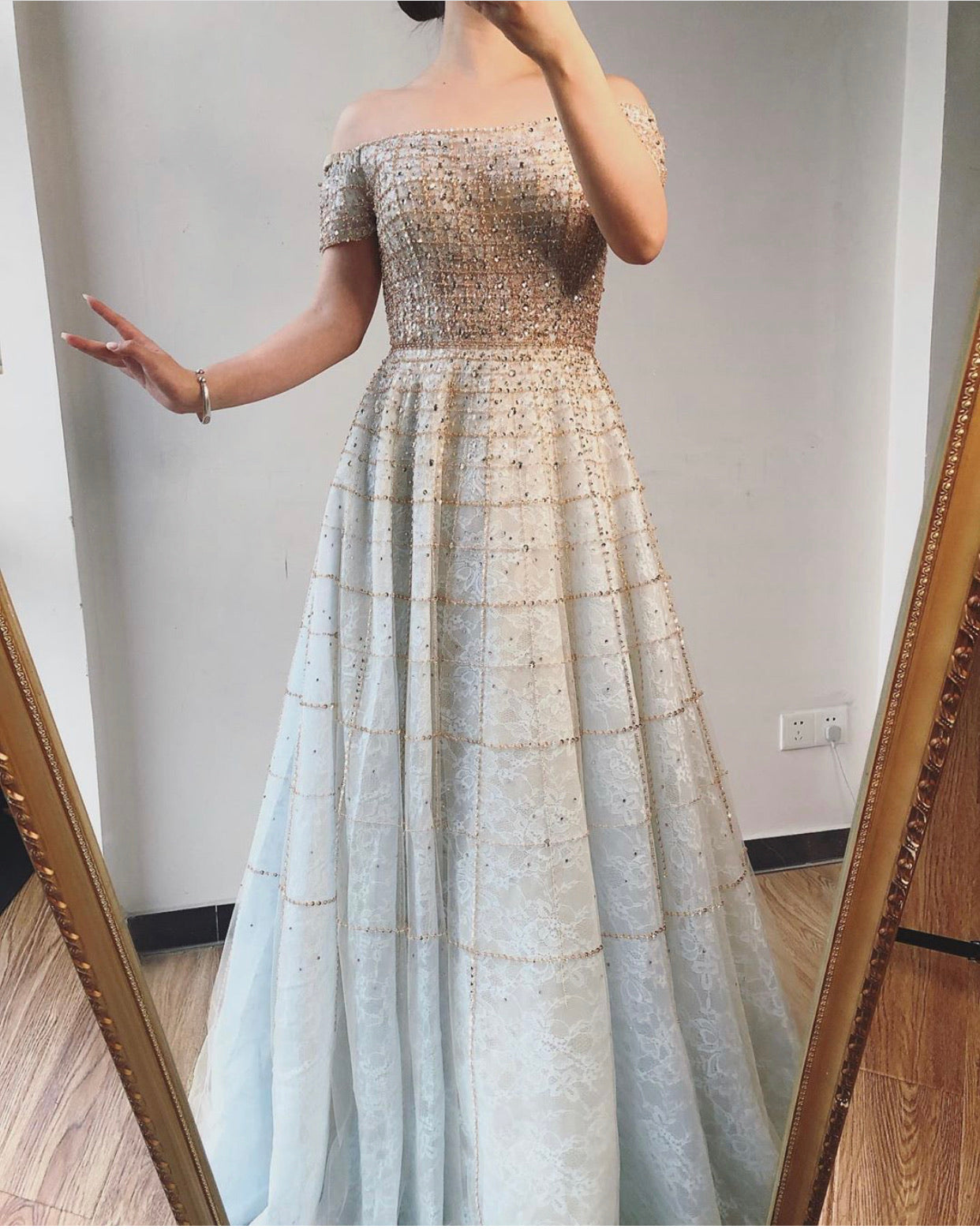 Mona - Silver Beaded Embellished Gown Mscooco.co.uk
