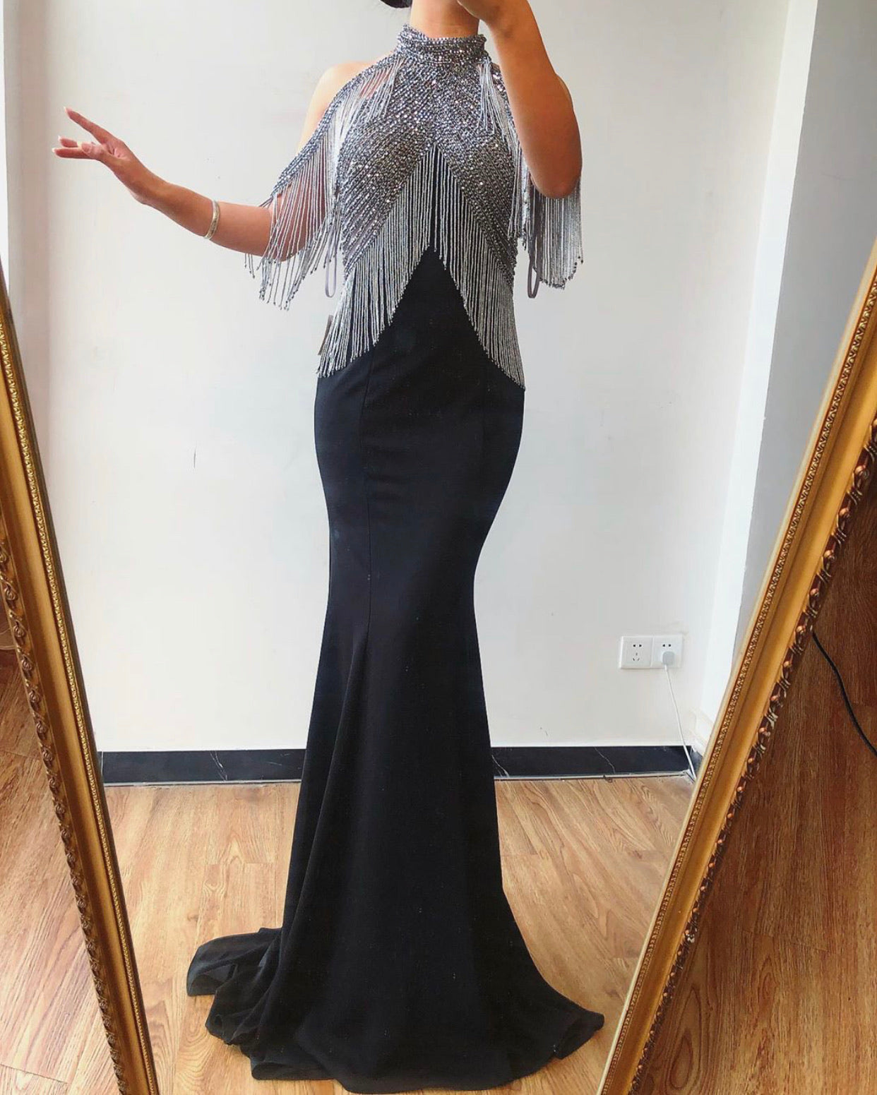 Jersey- Black Tassel Evening Dress Mscooco.co.uk