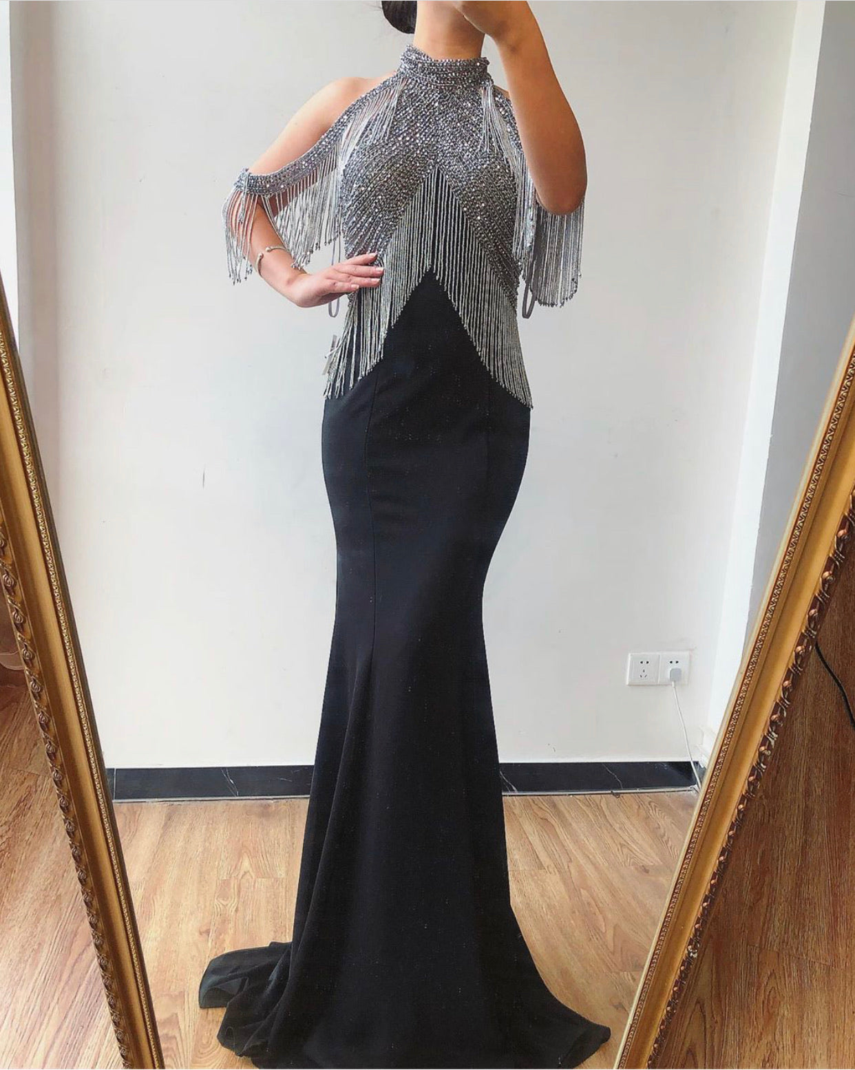 Jersey- Black Tassel Evening Dress Mscooco.co.uk