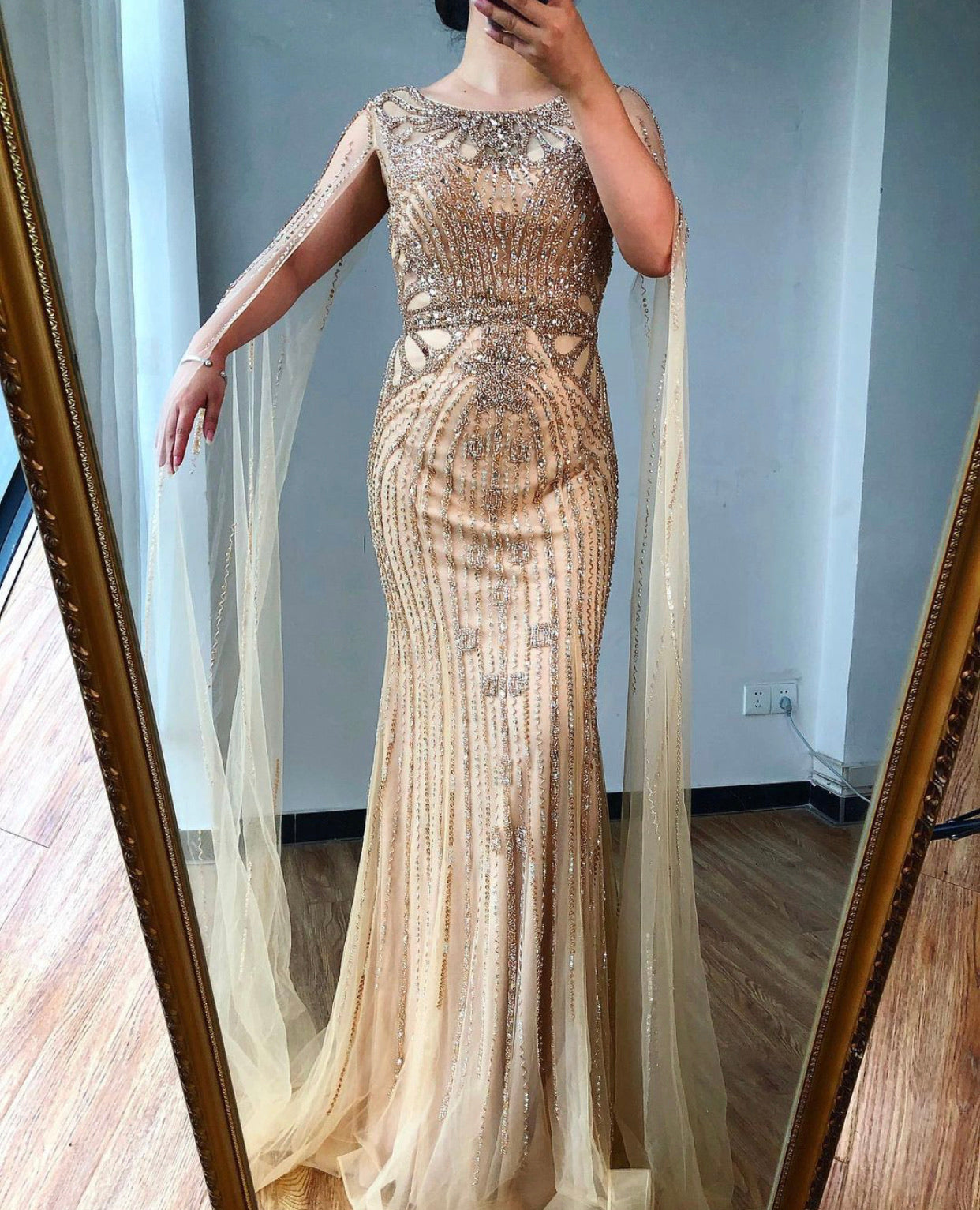 Sabra Elegant Beading Evening Dress With Cap Sleeves Mscooco.co.uk