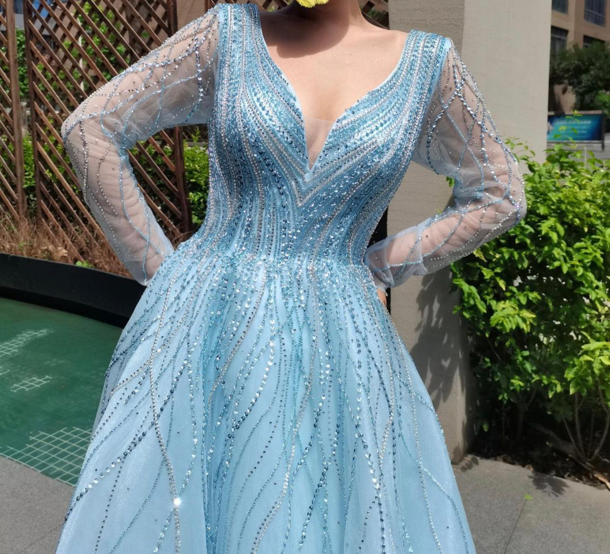 Veraa Long Sleeve Beading Evening Dress Mscooco.co.uk