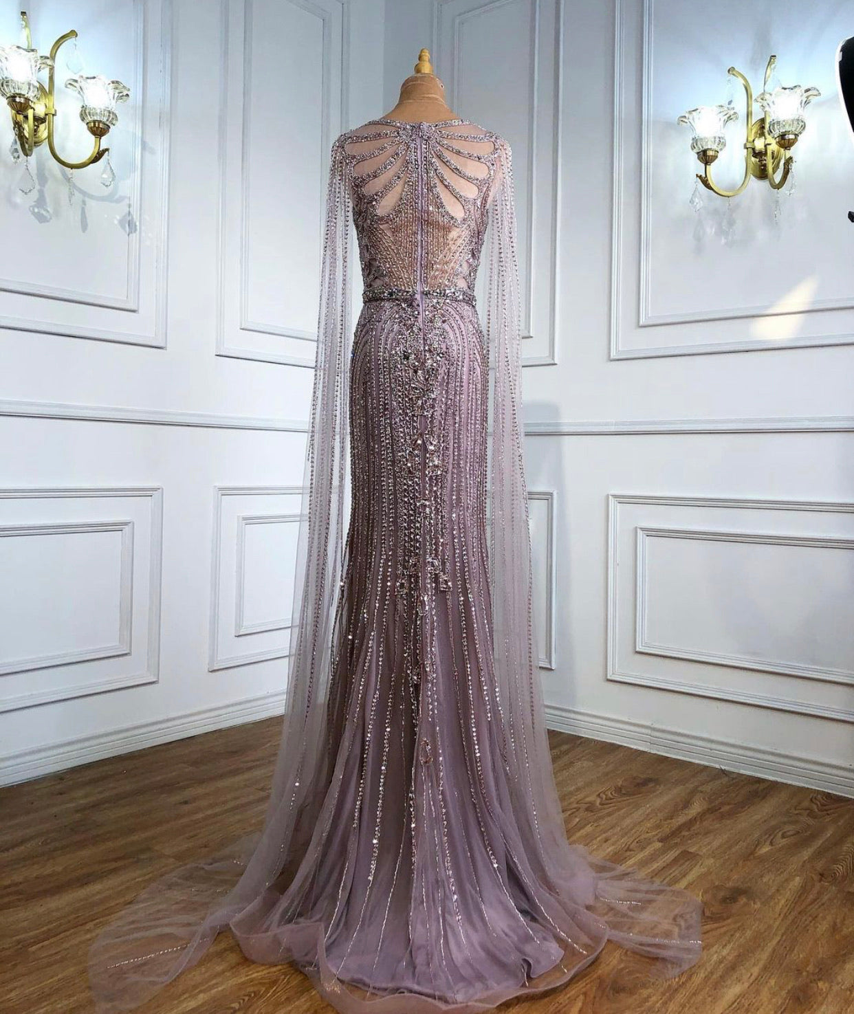 Sabra Elegant Beading Evening Dress With Cap Sleeves Mscooco.co.uk