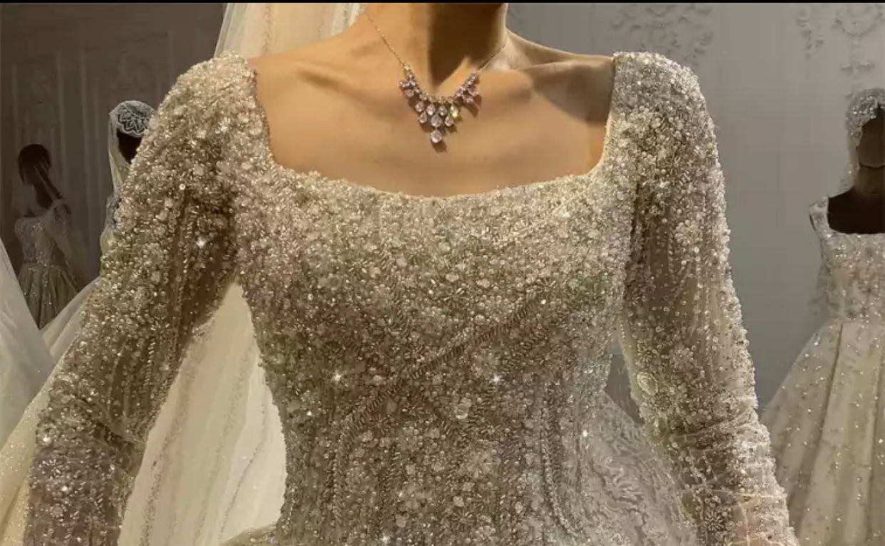 Luxury Beading Wedding Gown With Long Train Mscooco.co.uk