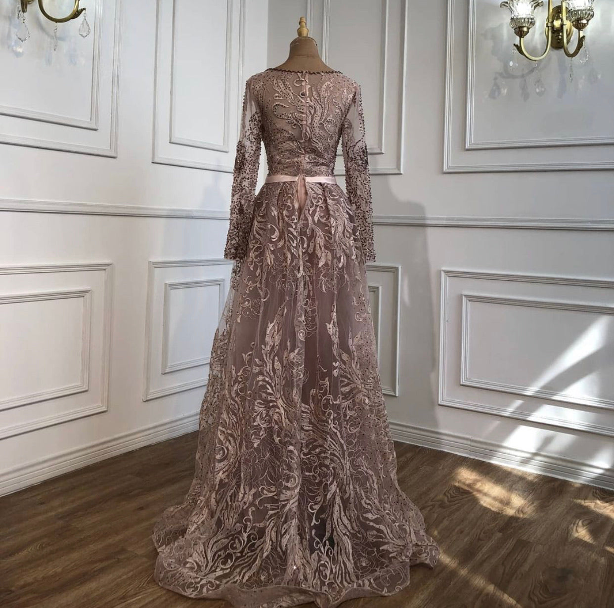 EZRA O Neck Beading Long Sleeves Evening Dress Mscooco.co.uk
