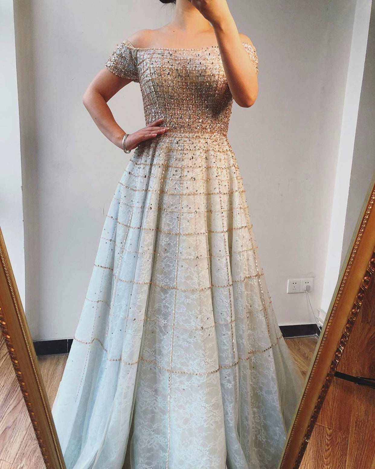 Mona - Silver Beaded Embellished Gown Mscooco.co.uk