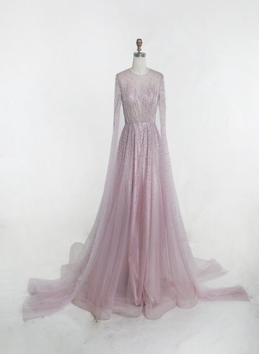 Pink Luxury A-Line Evening Gown Mscooco.co.uk