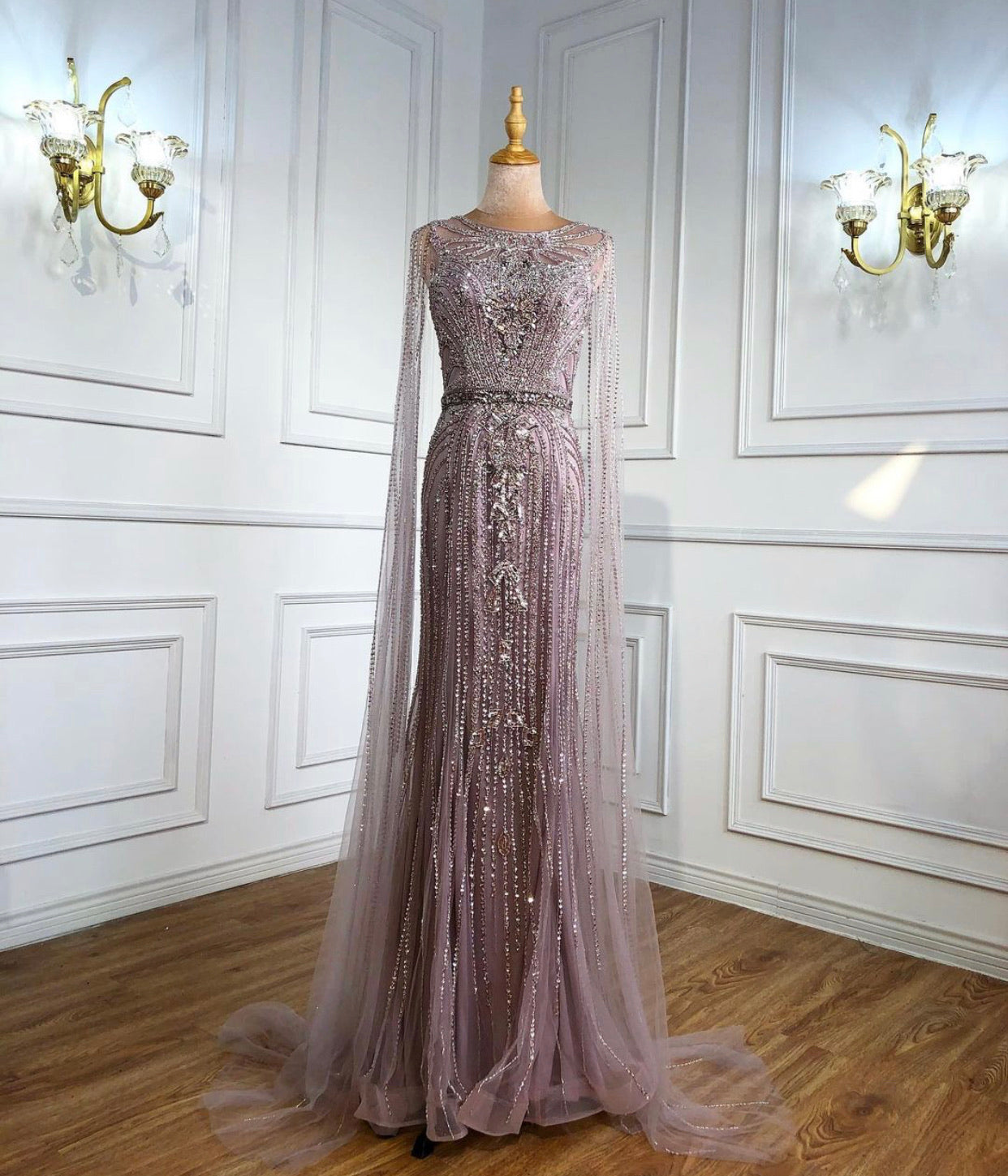 Sabra Elegant Beading Evening Dress With Cap Sleeves Mscooco.co.uk
