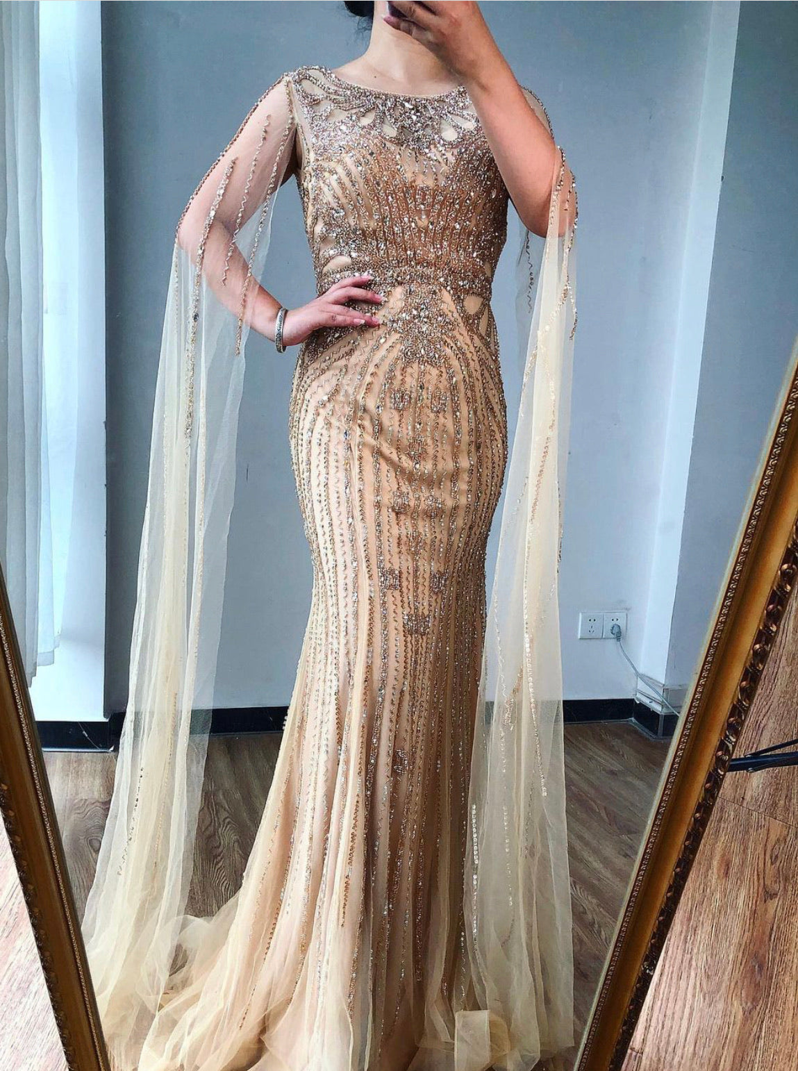 Sabra Elegant Beading Evening Dress With Cap Sleeves Mscooco.co.uk