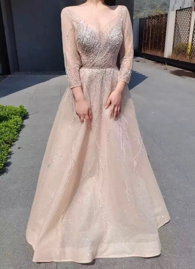 Veraa Long Sleeve Beading Evening Dress Mscooco.co.uk