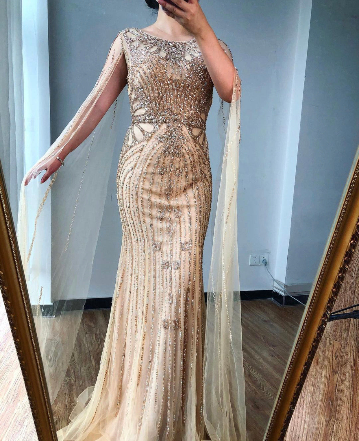 Sabra Elegant Beading Evening Dress With Cap Sleeves Mscooco.co.uk