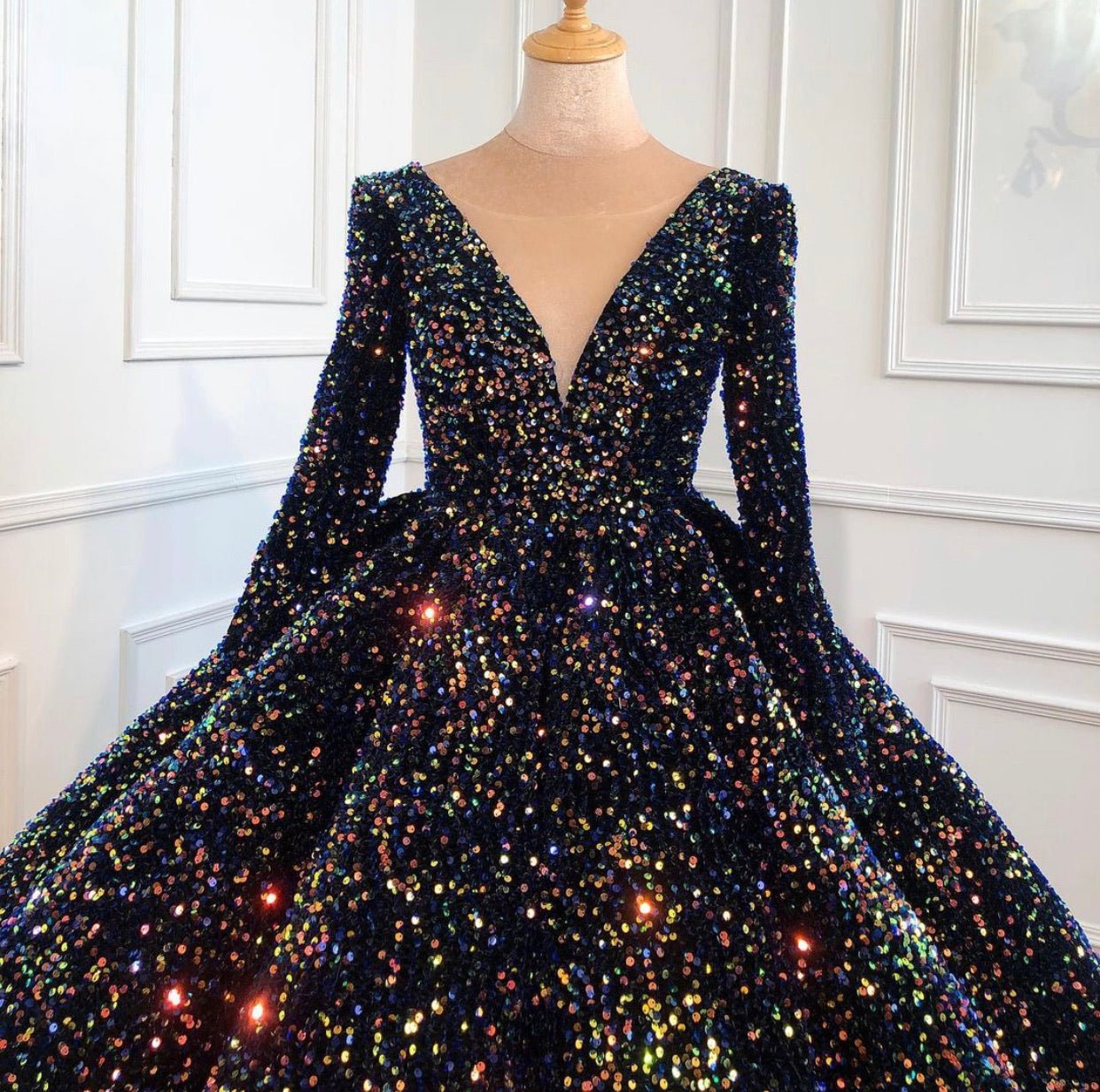 Indigo Blue Gold Luxury Sequined Gown - Mscooco.co.uk