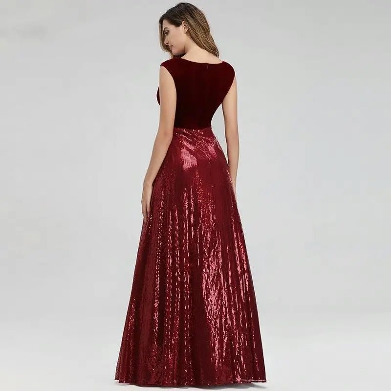 Isidora Burgundy Elegant Beading Sequin Gown - Mscooco.co.uk