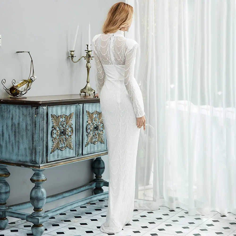 Jazlynn High Neck Wave Sequins Maxi Dress - Mscooco.co.uk