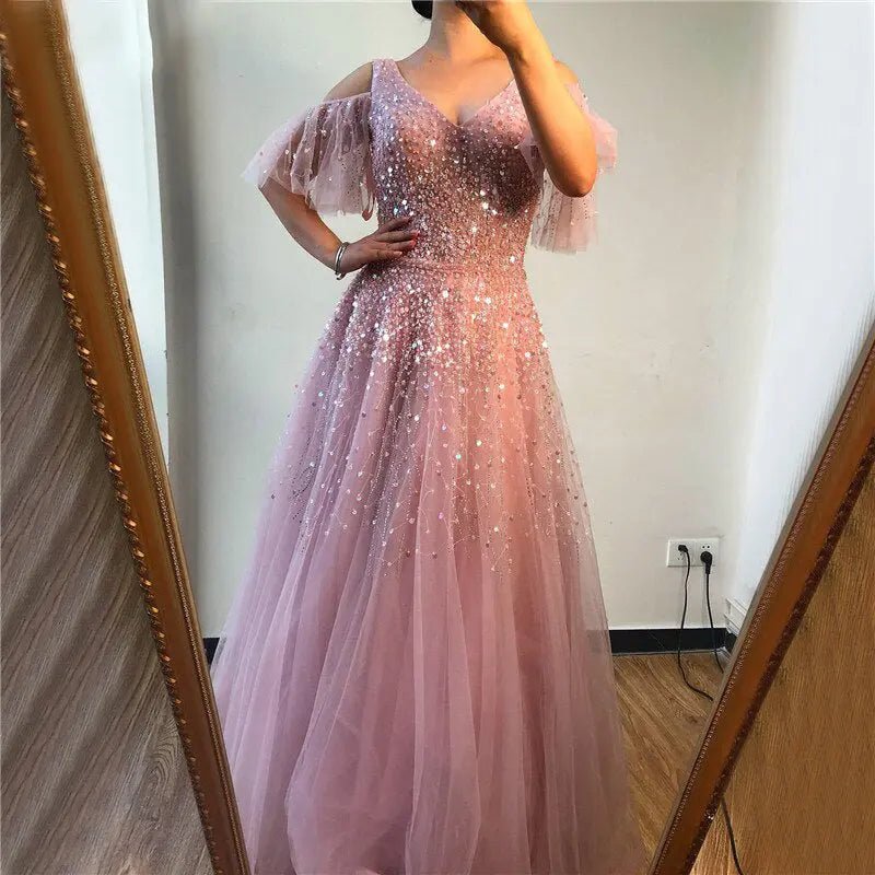 Jewel Sparkle Beading Sequin Evening Gown - Mscooco.co.uk