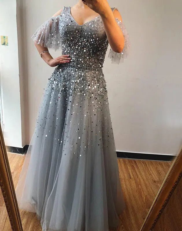 Jewel Sparkle Beading Sequin Evening Gown - Mscooco.co.uk