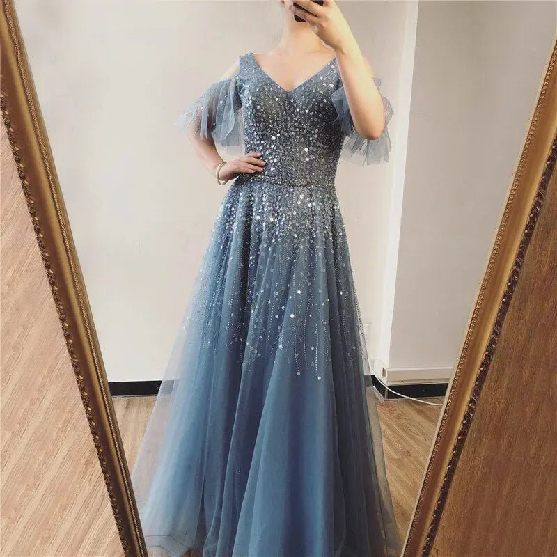 Jewel Sparkle Beading Sequin Evening Gown - Mscooco.co.uk