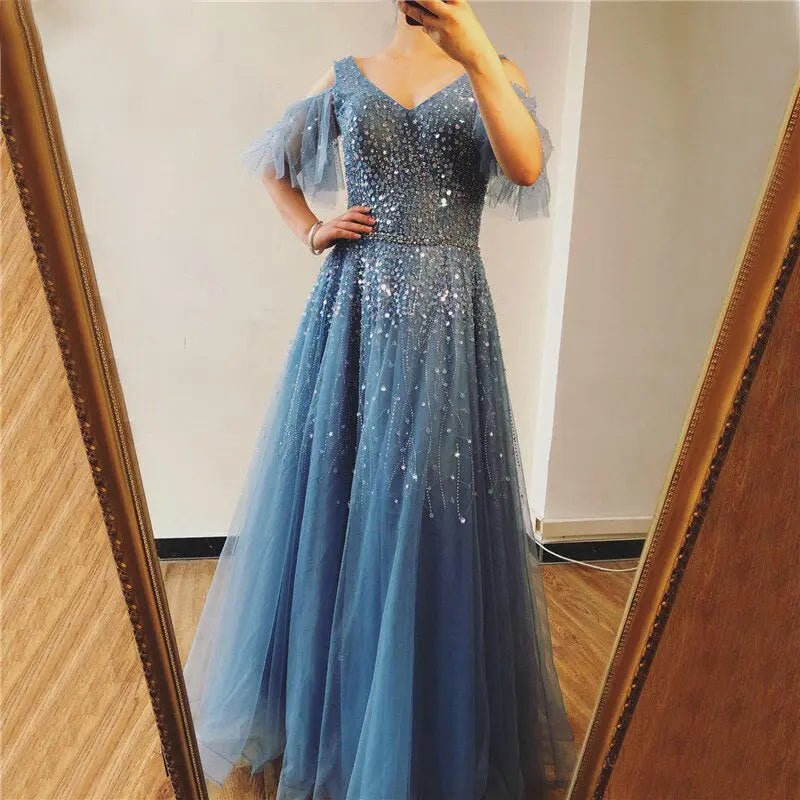 Jewel Sparkle Beading Sequin Evening Gown - Mscooco.co.uk