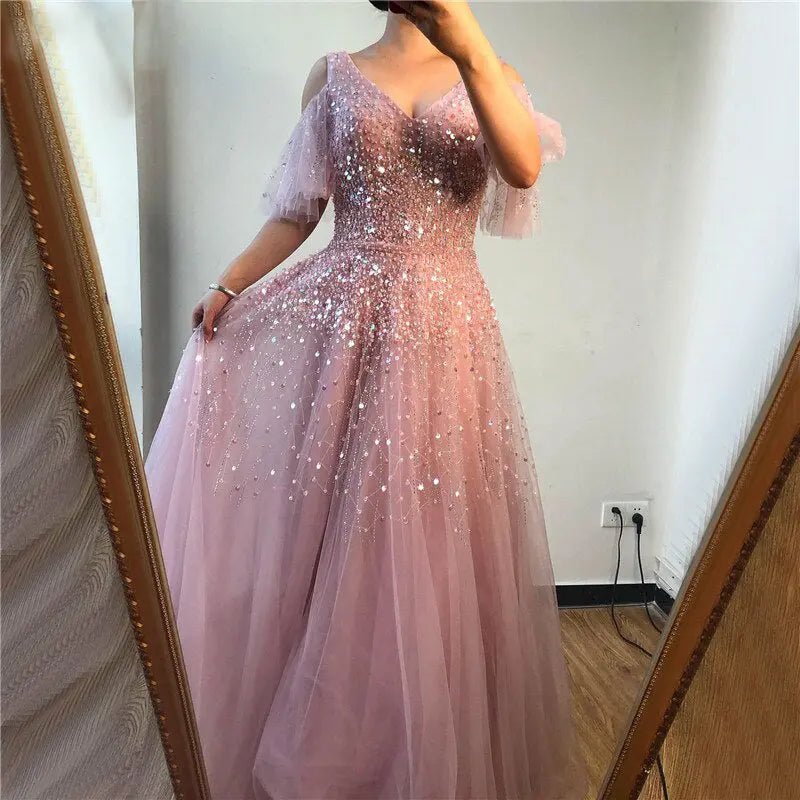Jewel Sparkle Beading Sequin Evening Gown - Mscooco.co.uk