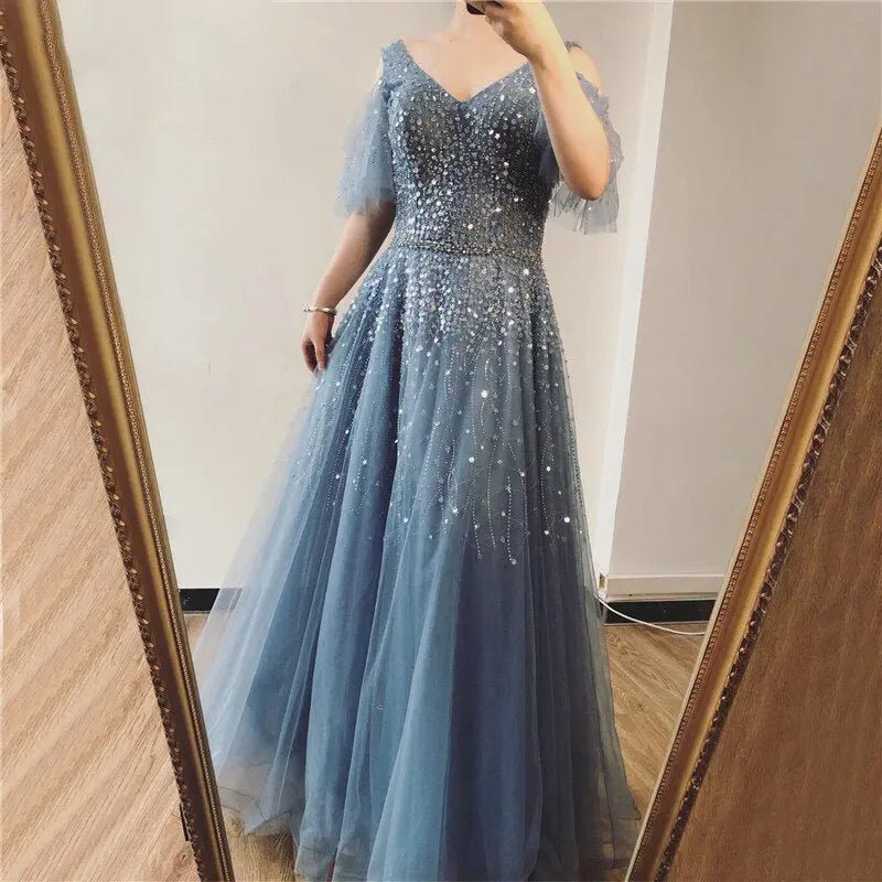 Jewel Sparkle Beading Sequin Evening Gown - Mscooco.co.uk
