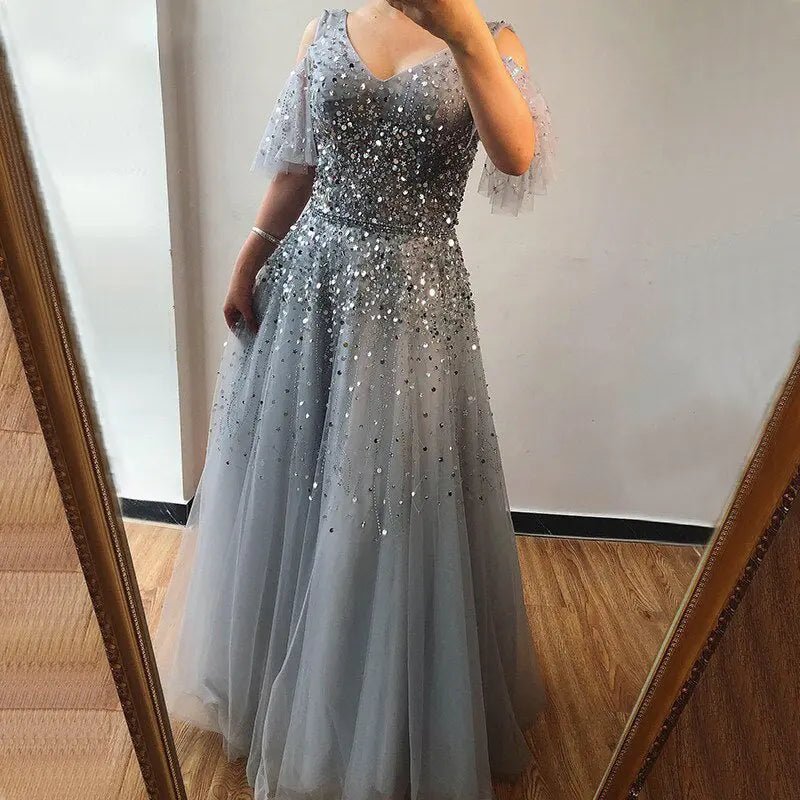Jewel Sparkle Beading Sequin Evening Gown - Mscooco.co.uk
