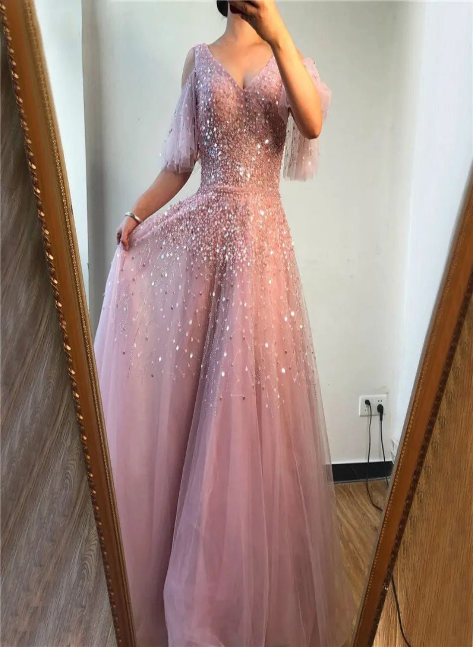 Jewel Sparkle Beading Sequin Evening Gown - Mscooco.co.uk