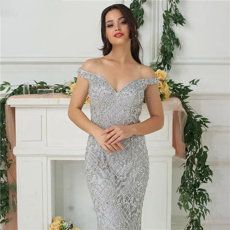 Jovanni Beading Off Shoulder Evening Gown - Mscooco.co.uk