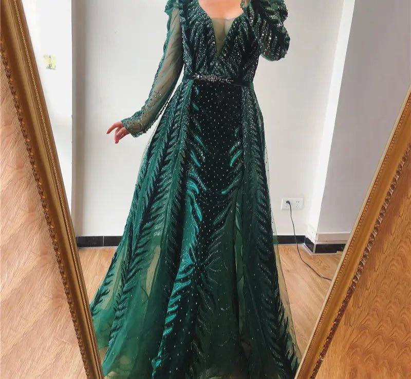 KAYLA - V-Neck Luxury Beading Gown - Mscooco.co.uk