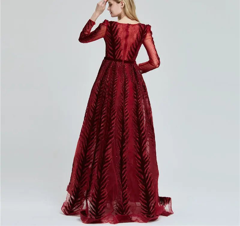 KAYLA - V-Neck Luxury Beading Gown - Mscooco.co.uk